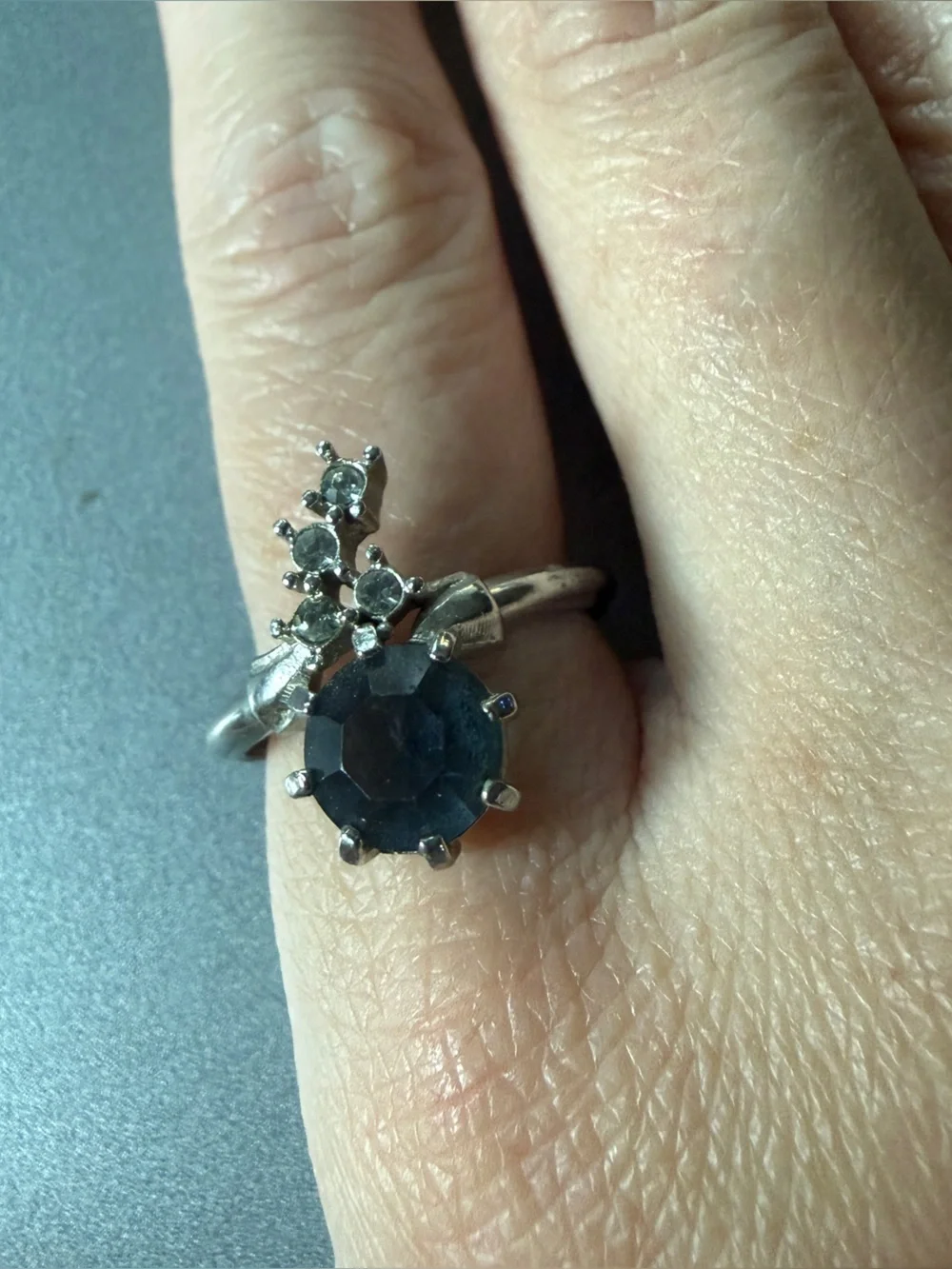 Vintage Blue Rhinestone Adjustable Cocktail Ring Size 8